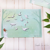 Girl with White Birds Print
