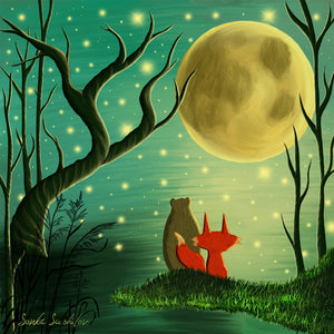 Bear Fox and Moon Illustration