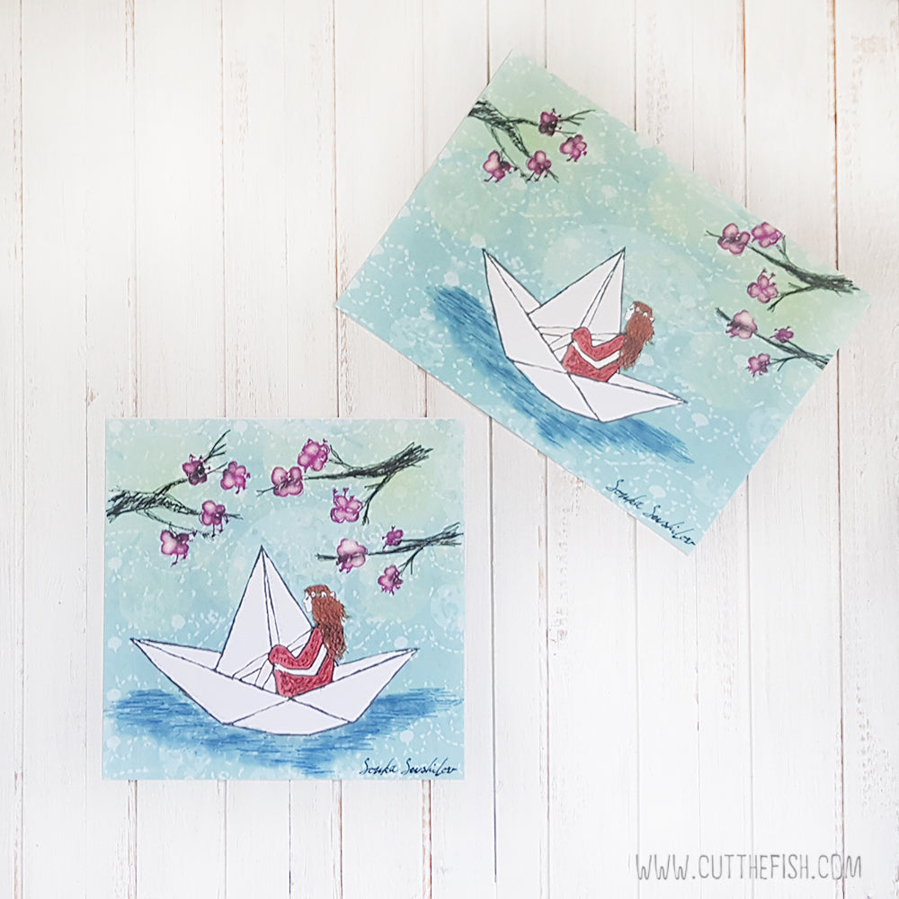 Girl On Paper Boat Print (5 Different Sizes) – Cut The Fish Art Jewelry