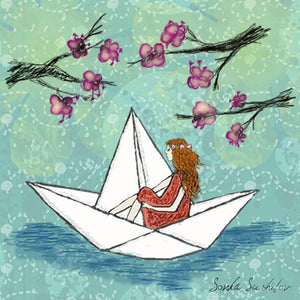 Girl on Paper Boat Print