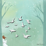Girl with White Birds Illustration