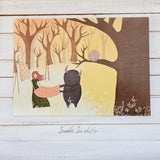 Girl with Yakobear in the Autumn Forest Poster
