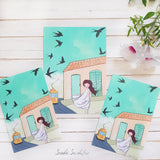 Girl with swallows print