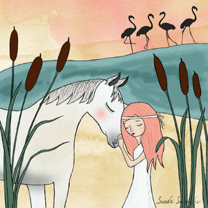 Girl with White Horse Print