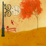 Two Birds and Autumn Tree Illustration