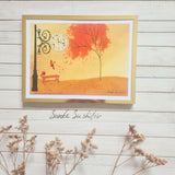 Two Birds on the Bench, Autumn Tree and Clock Print