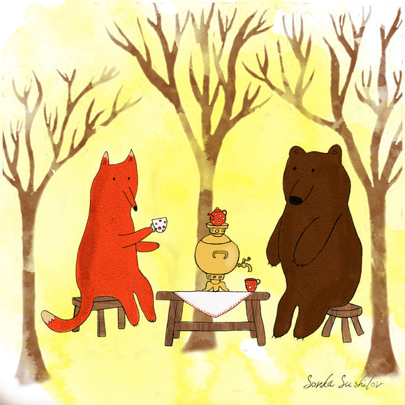 Bear and Fox Tea Party Print