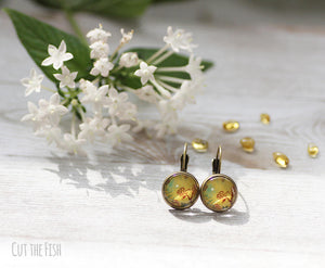 Yellow Mustard Earrings with Red Flowers “Sunny Field”