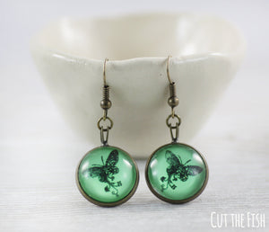 green butterfly earrings