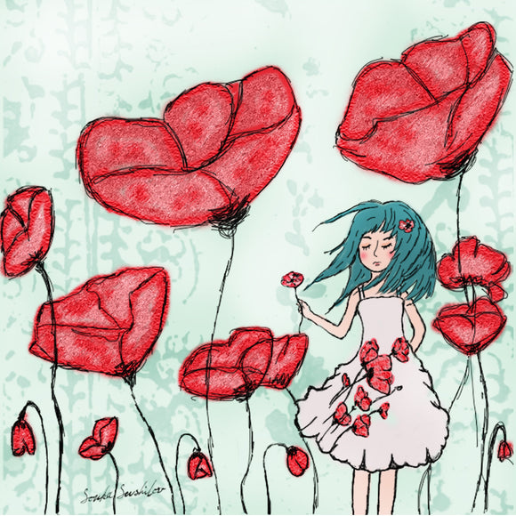 Girl with Poppies Art Print