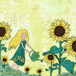Girl with Sunflowers Art Print